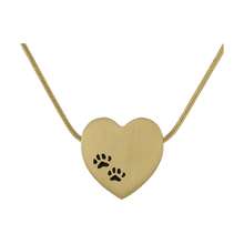 Bronze Heart Pendant w/ Paw Prints Cremation Necklace, 19" Chain - Funeral.com, Inc.