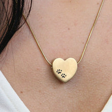 Bronze Heart Pendant w/ Paw Prints Cremation Necklace, 19" Chain - Funeral.com, Inc.