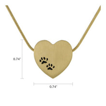 Bronze Heart Pendant w/ Paw Prints Cremation Necklace, 19" Chain - Funeral.com, Inc.