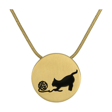 Bronze Round Cat & Yarn Pet Cremation Necklace, 14K Gold - Plated - Funeral.com, Inc.