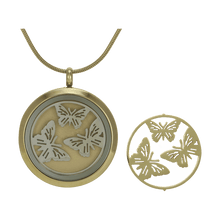 Bronze Round Hinged Butterflies, 14K Gold - Plated Cremation Necklace - Funeral.com, Inc.