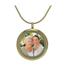 Bronze Round Hinged Photo Glass, 14K Gold - Plated Cremation Necklace - Funeral.com, Inc.