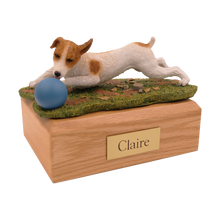 Brown and White Jack Russell Terrier, Playing With Ball Figurine Pet Cremation Urn - Funeral.com, Inc.