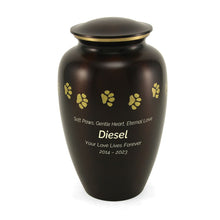 Brown Brass Extra Large Pet Urn with Gold Paw Prints - Funeral.com, Inc.