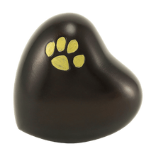 Brown Heart Pet Keepsake with Gold Paw Print - Funeral.com, Inc.