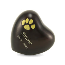 Brown Heart Pet Keepsake with Gold Paw Print - Funeral.com, Inc.