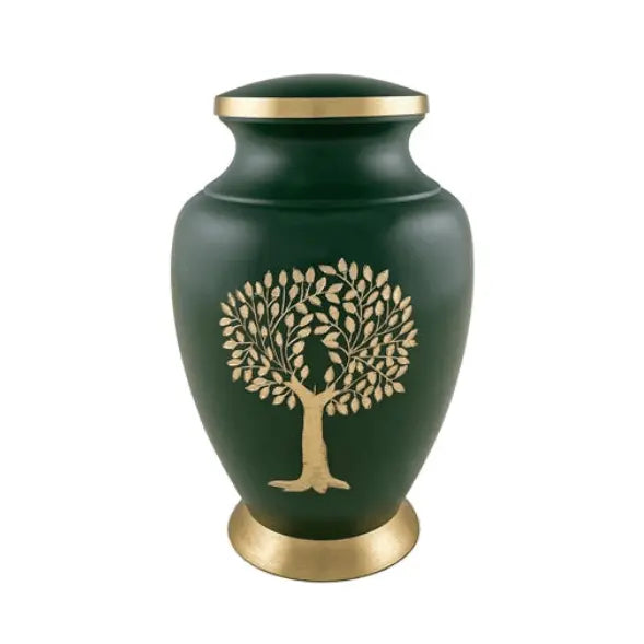 Aria Adult Cypress Dark Green Brass Urn - funeral.com