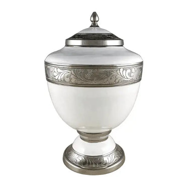 Chalice Shaped Adult White Aluminum Urn - funeral.com