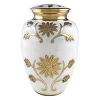 Gold Sunflower Adult White Brass Urn - funeral.com