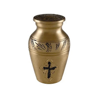 Golden Cross Grecian Patterned Brass Keepsake - funeral.com