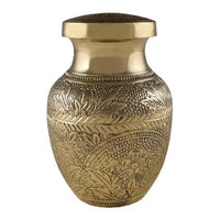 Handcrafted Medium Golden Flowers Brass Urn - funeral.com