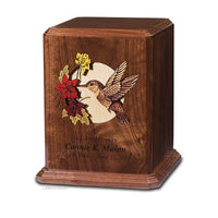 Hummingbird Adult Dark Brown Wood Urn - funeral.com