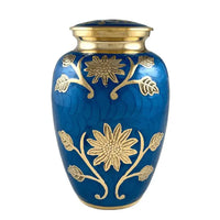 Sunflower Adult Blue Pearl  Brass Urn - funeral.com