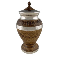 Wood Carved Adult Vintage Brass Urn - funeral.com