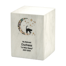 Cat and Moon Starlight Marble Extra Large Pet Cremation Urn - Funeral.com, Inc.
