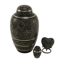 Classic Hand - Engraved Ornate Brass Black Heart Keepsake Urn - Funeral.com, Inc.