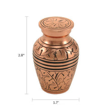Classic Hand Etched Oak Leaves Copper Keepsake Urn - Funeral.com, Inc.