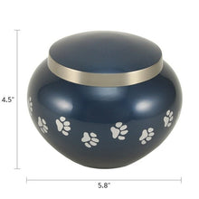 Classic Round Deep Blue Paw Band Large Pet Cremation Urn - Funeral.com, Inc.
