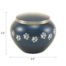 Classic Round Deep Blue Paw Band Medium Pet Cremation Urn - Funeral.com, Inc.