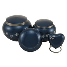 Classic Round Deep Blue Paw Band Medium Pet Cremation Urn - Funeral.com, Inc.