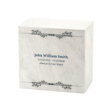 Dark Blue Scroll White Marble Adult Cremation Urn - Funeral.com, Inc.