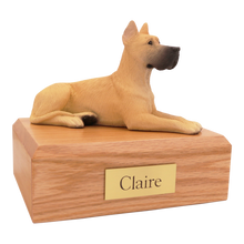 Fawn Great Dane, Ears Up Lying Down Figurine Pet Cremation Urn - Funeral.com, Inc.