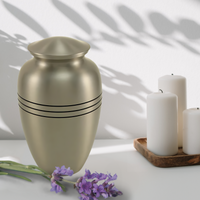 Classic Tri Band Adult Silver Brass Urn with candle and flower