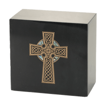 Gold Celtic Cross Black Marble Adult Cremation Urn - Funeral.com, Inc.