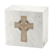 Gold Celtic Cross White Marble Adult Cremation Urn - Funeral.com, Inc.
