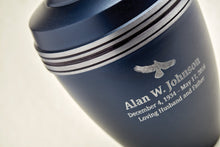 Grecian Blue Matte Finish and Accent Bands Adult Cremation Urn - Funeral.com, Inc.