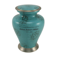 Hand - Painted Teal Blue Swirling Marble Adult Cremation Urn - Funeral.com, Inc.