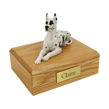 Harlequin Great Dane, Lying Down Figurine Pet Cremation Urn  - Funeral.com, Inc.
