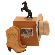 Horse Pet Cremation Urn with Black Rearing Figurine - Funeral.com, Inc.
