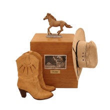 Horse Pet Cremation Urn with Chesnut Running Figurine - Funeral.com, Inc.
