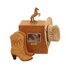 Horse Pet Cremation Urn with Chestnut Rearing Figurine - Funeral.com, Inc.