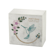 Hummingbird Teal White Marble Adult Cremation Urn - Funeral.com, Inc.