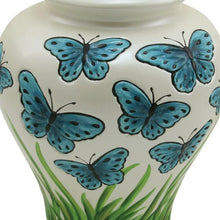 Ivory Ceramic Blue Butterflies Adult Cremation Urn - Funeral.com, Inc.