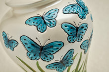 Ivory Ceramic Blue Butterflies Adult Cremation Urn - Funeral.com, Inc.