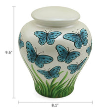 Ivory Ceramic Blue Butterflies Adult Cremation Urn - Funeral.com, Inc.