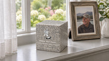 MacKenzie Small Cube Urn for Ashes - Cultured Granite - Mist Gray