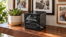 MacKenzie Small Cube Urn for Ashes - Cultured Marble - Black & White
