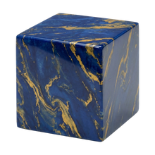 MacKenzie Small Cube Urn+Vault® for Ashes - Cultured Marble - Blue & Gold