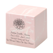 MacKenzie Small Cube Urn for Ashes - Cultured Marble - Pink