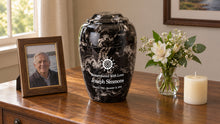 MacKenzie Grecian Urn for Ashes - Cultured Marble - Black & White