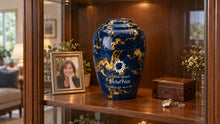 MacKenzie Grecian Urn for Ashes - Cultured Marble - Blue & Gold