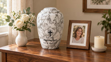 MacKenzie Grecian Urn for Ashes - Cultured Marble- White & Black