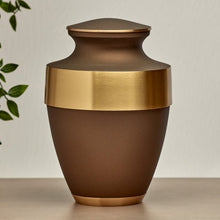 Matte Brown Brass Gold Accent Band Adult Cremation Urn - Funeral.com, Inc.