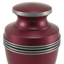 Matte Magenta Aluminum Silver Accent Band Adult Cremation Urn - Funeral.com, Inc.