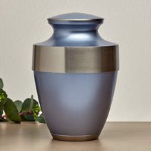 Matte Periwinkle Brass Silver Accent Band Adult Cremation Urn - Funeral.com, Inc.