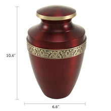 Metallic Crimson Brass Gold Accent Band Adult Cremation Urn - Funeral.com, Inc.